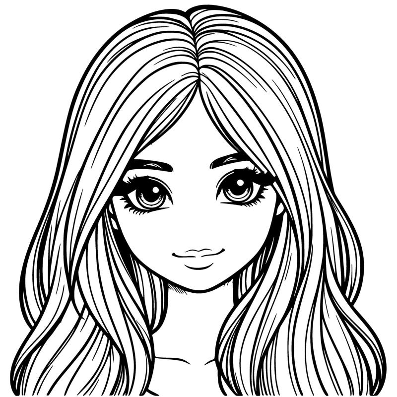 realistic girl with long hair with a pretty face