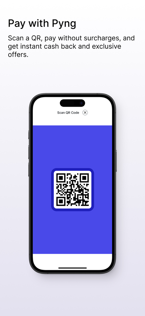 Pyng app interface displaying a QR code for secure payments without surcharges