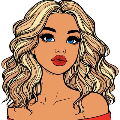 realistic girl with wavy hair and lips