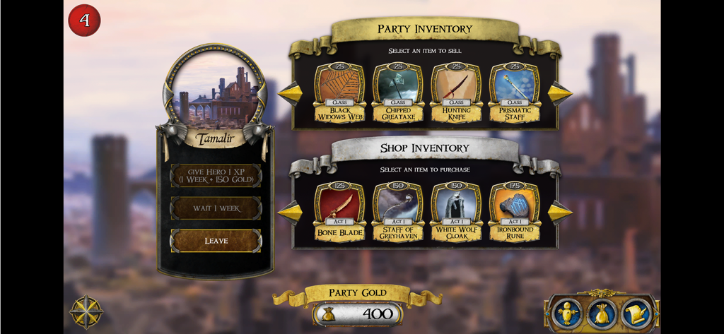 Interface da loja e inventário do jogo para o aplicativo companheiro Road to Legend