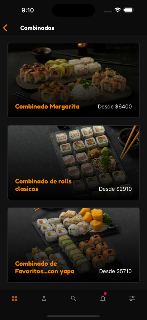 Ishidan - 石段アプリのメニュー画面。様々な寿司コンボ盛り合わせと価格が表示されています。