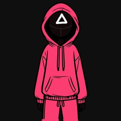 faceless girl in a tracksuit with a hood on and no hair