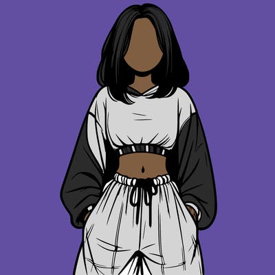 realistic girl faceless with baggy pants and a crop top