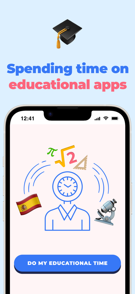 MrArthur app interface showing educational time tracking with icons for math, science, and languages