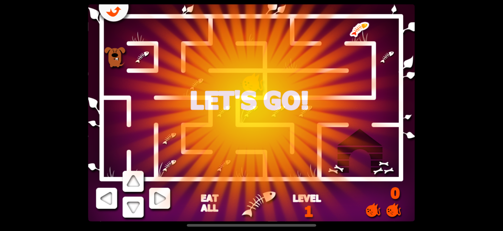 Un nivel de laberinto en el juego educativo Gato y Perro para niños.