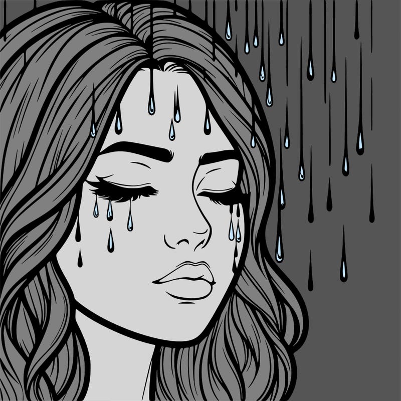 rain going over realistic woman’s face