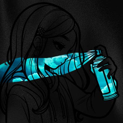 a realistic girl spray painting