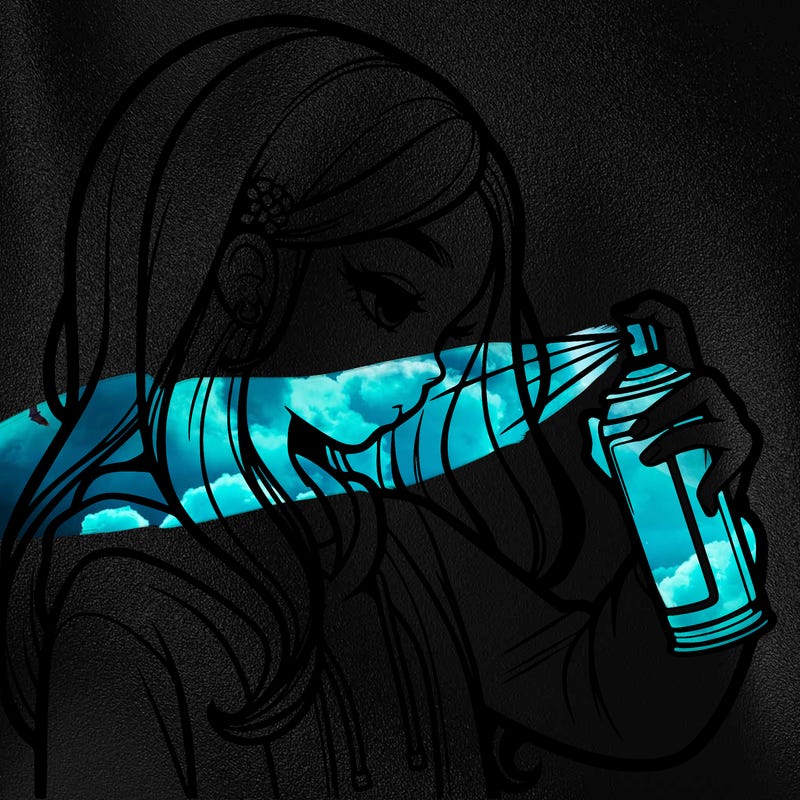 a realistic girl spray painting