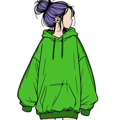 realistic girl with a oversized sweatshirt on and a bun