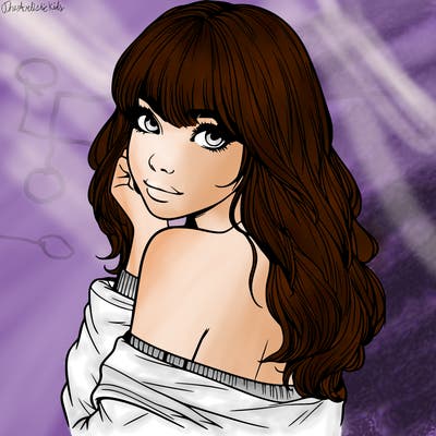 realistic girl with bangs looking over her shoulder