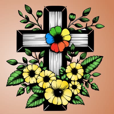 realistic cross with flowers