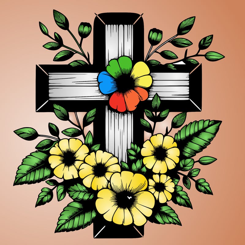 realistic cross with flowers