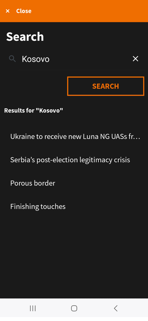 Search results for Kosovo in the Janes Magazines app