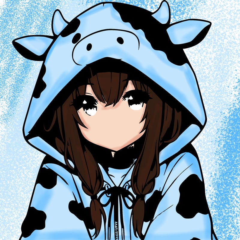 anime girl with cow hoodie