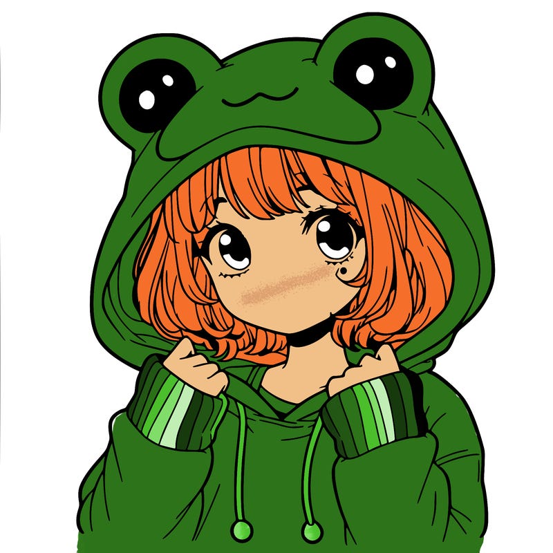 a cute teenage girl wearing a frog hoodie