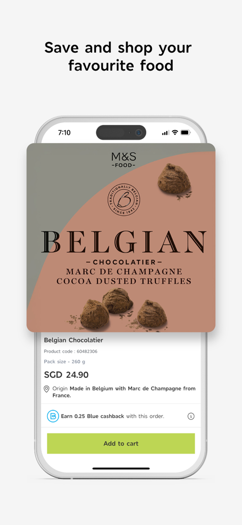 M&S ASIA – Fashion & Food - Marks and Spencer Asia app product display for Belgian chocolate truffles.