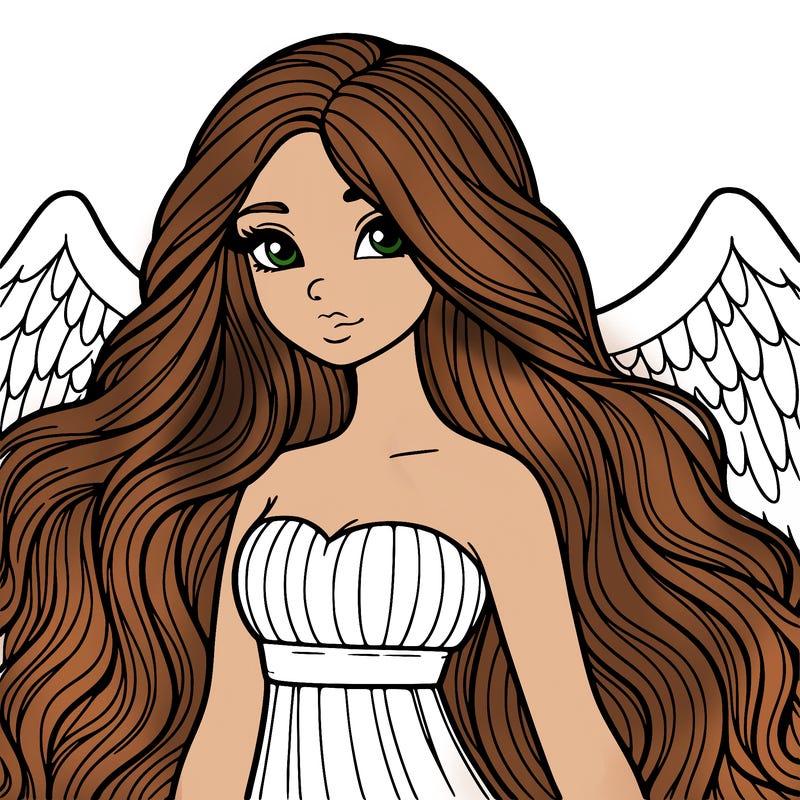 a realistic female angel with long locks