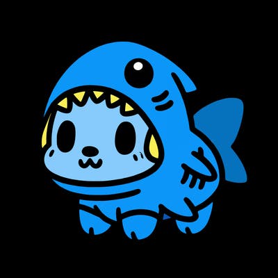 cute dog wearing a shark costume