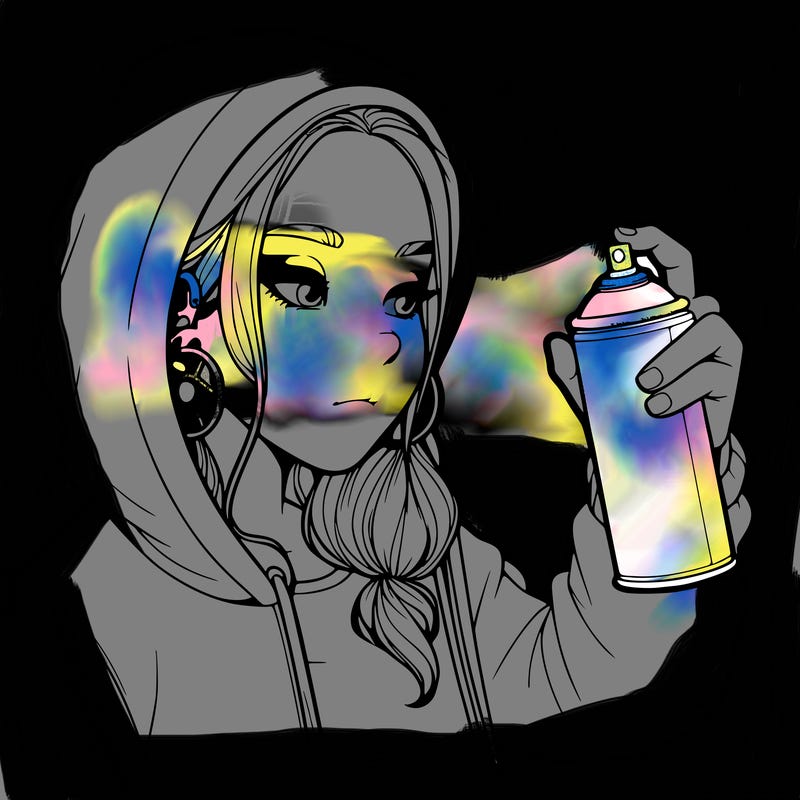 a realistic girl, spray painting