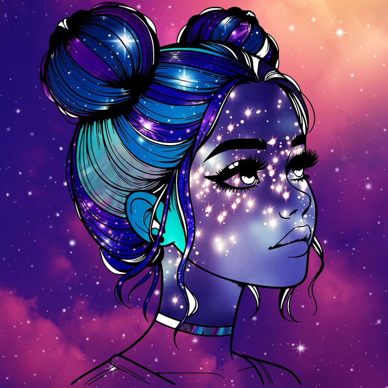 realistic girl with buns on the top of her head