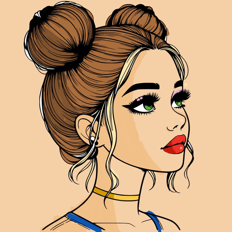 realistic girl with buns on the top of her head