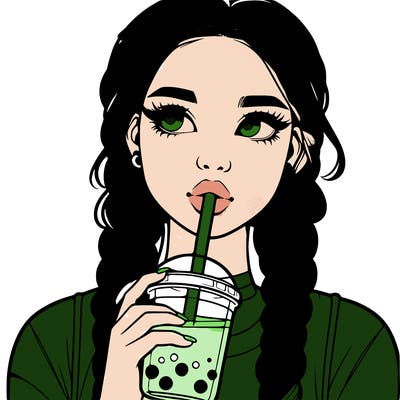 realistic girl with braided hair drinking boba