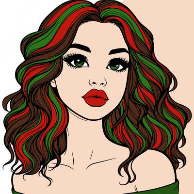 realistic girl with wavy hair and lips