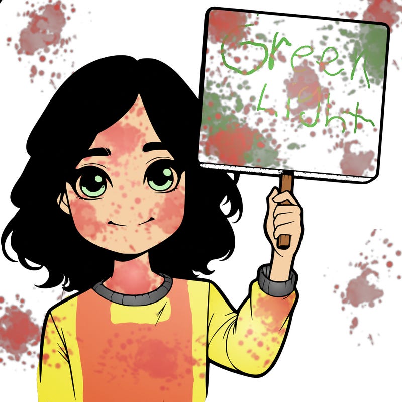 realistic girl holding up a sign