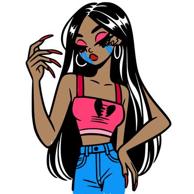 a girl with a crop top and long nails