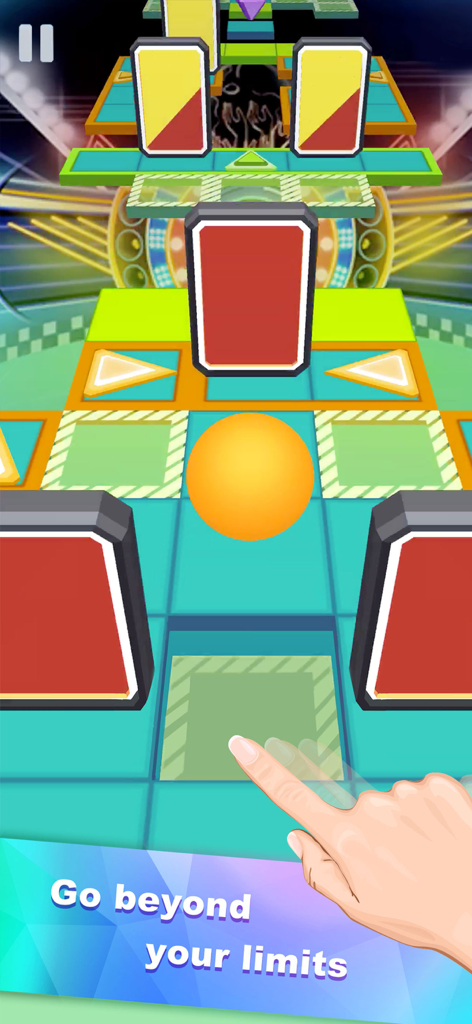 Rolling Sky - Juego móvil Rolling Sky que muestra una bola naranja navegando a través de una pista de obstáculos 3D con controles de deslizamiento