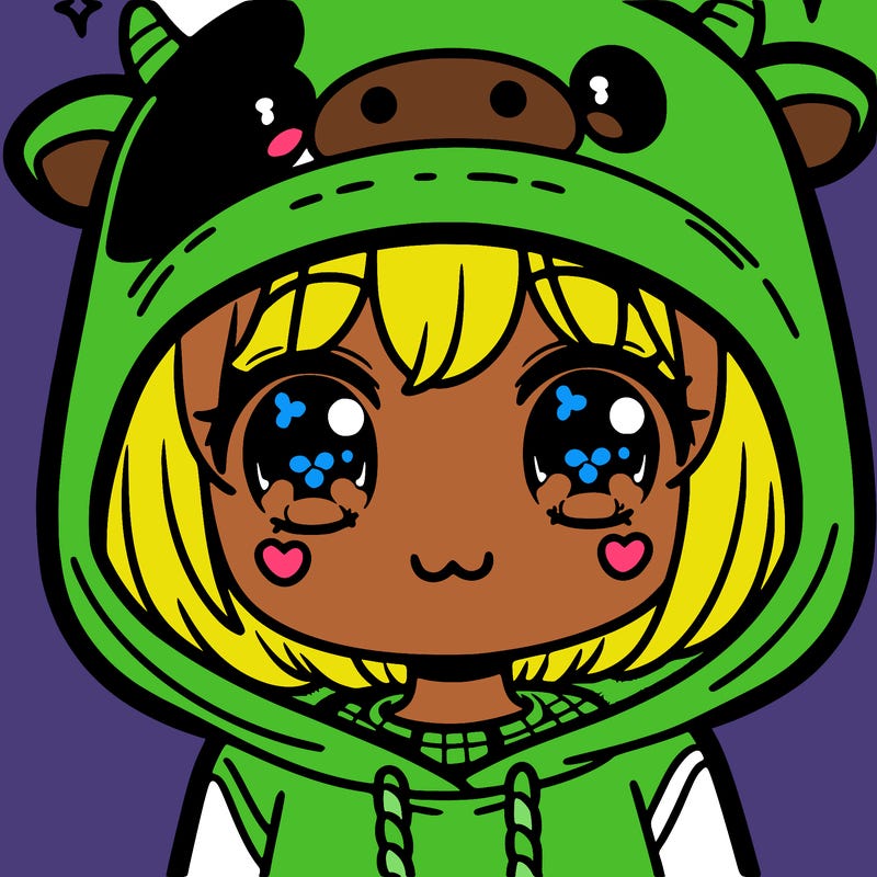 kawaii girl with cow hoodie