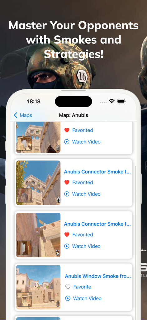 CS2, CS:GO Smoke Nades Guide - A list of smoke grenade video tutorials for the Anubis map in the CS2 smoke guide app.