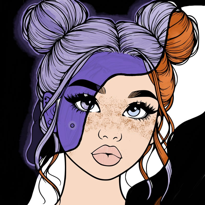 realistic girl with two buns on her hair and lips