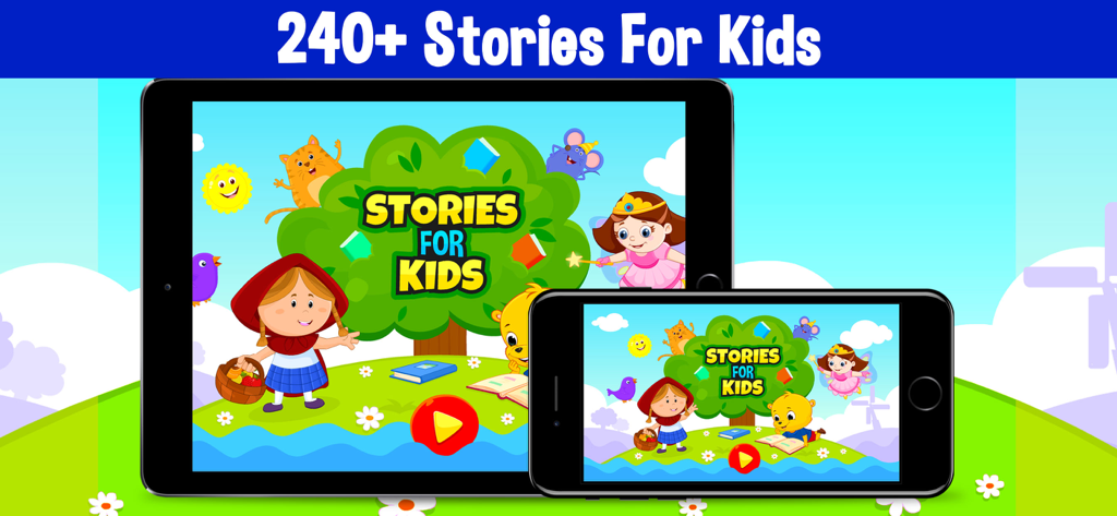 Learn To Read Stories For Kids - Learn To Read Stories For Kids app preview on tablet and smartphone featuring colorful animated characters