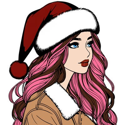 realistic girl in santa hat