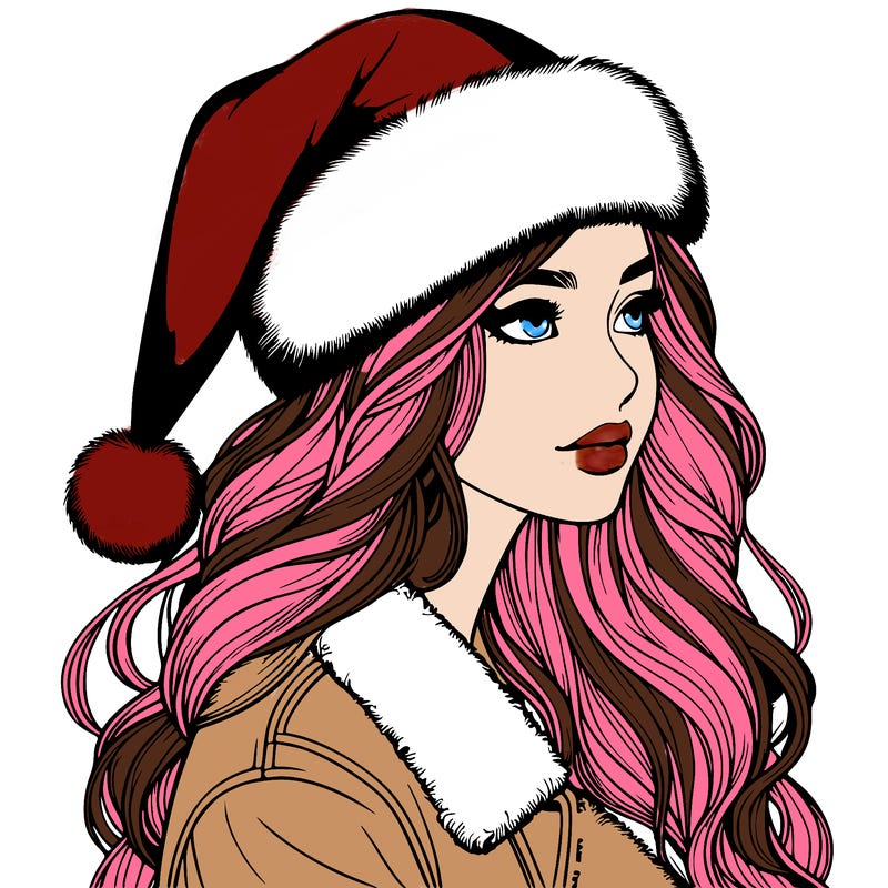 realistic girl in santa hat