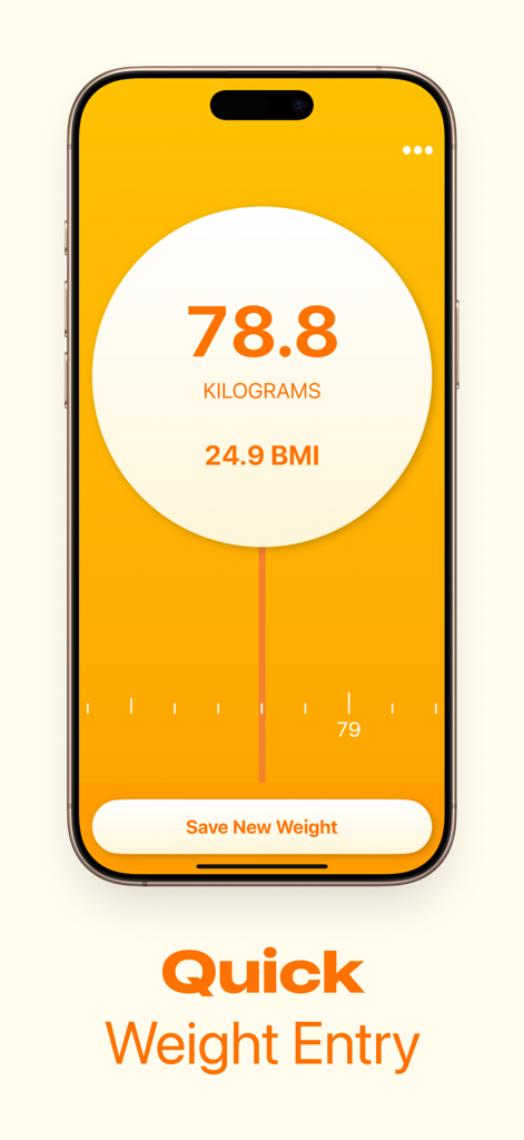 Simple Scales app weight entry interface showing kilograms and BMI