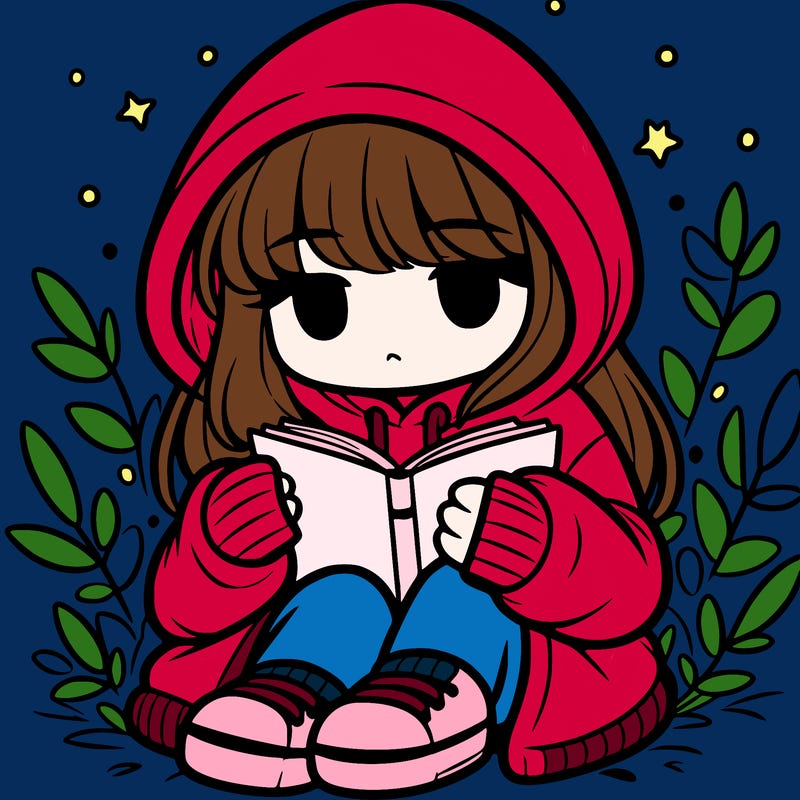 girl in oversized hoodie reading a book