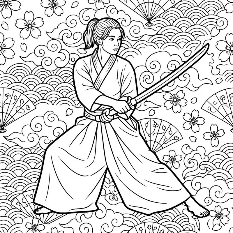 Step onto the mat with this captivating coloring page featuring an Aikido practitioner in a powerful, dynamic pose. Surrounded by elegant Japanese patterns, this design invites you to explore the beauty of martial arts through color.