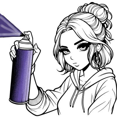 a realistic girl spray painting
