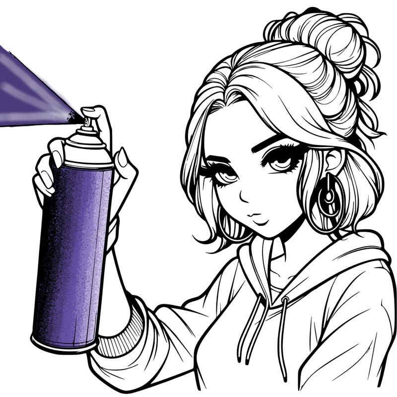 a realistic girl spray painting