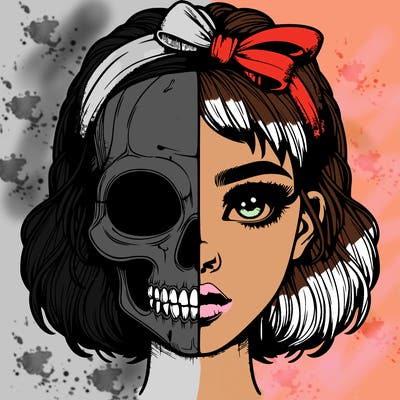 realistic girl with half skull mask