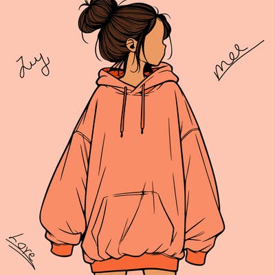 realistic girl with a oversized sweatshirt on and a bun