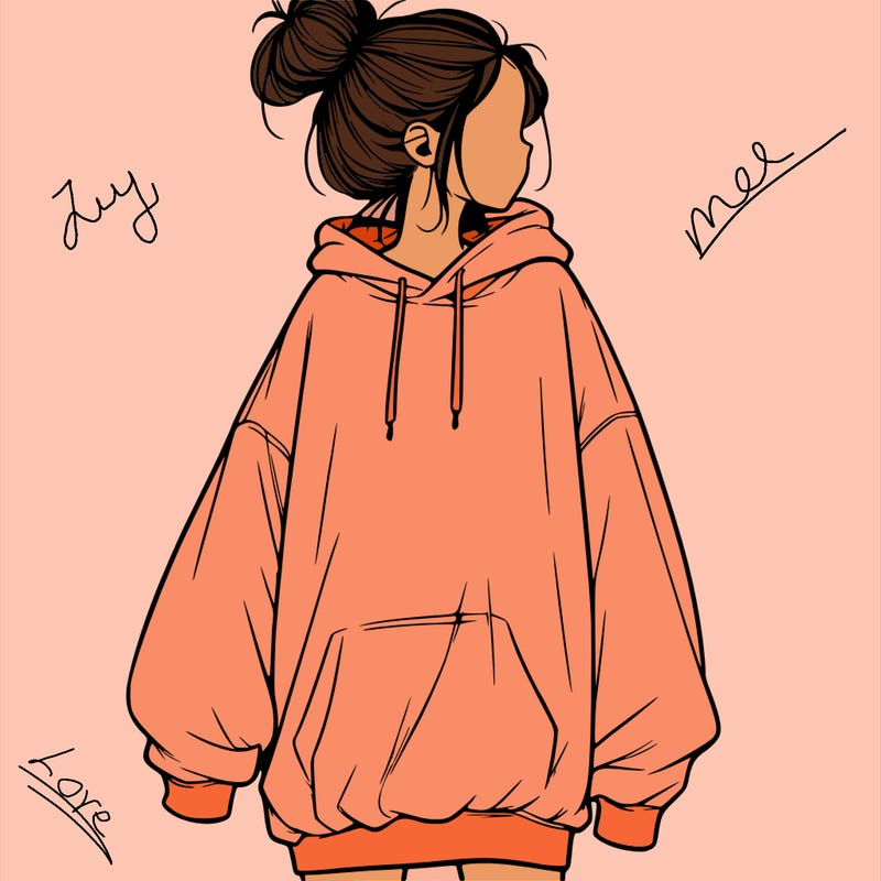 realistic girl with a oversized sweatshirt on and a bun