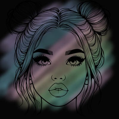 realistic girl with two buns on her hair and lips