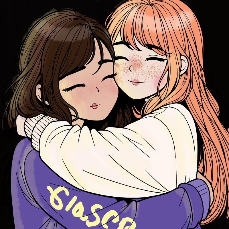 realistic two girls hugging