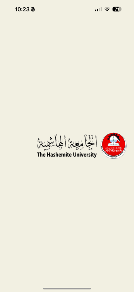 MyHU - The splash screen of the MyHU mobile app featuring the Hashemite University logo and name in both Arabic and English.