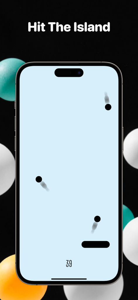 Hit The Island－Fun Arcade Game - A screenshot of the Hit The Island mobile arcade game showing balls bouncing on an iPhone screen.