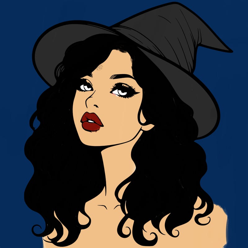 realistic witch girl with wavy hair and lips