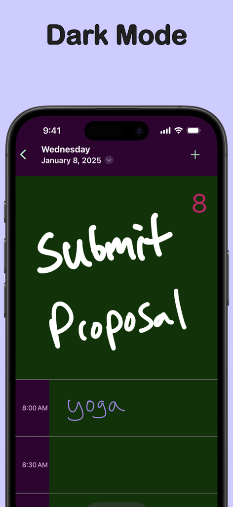 CalenDrawアプリのダークモードでの手書きカレンダーメモ。